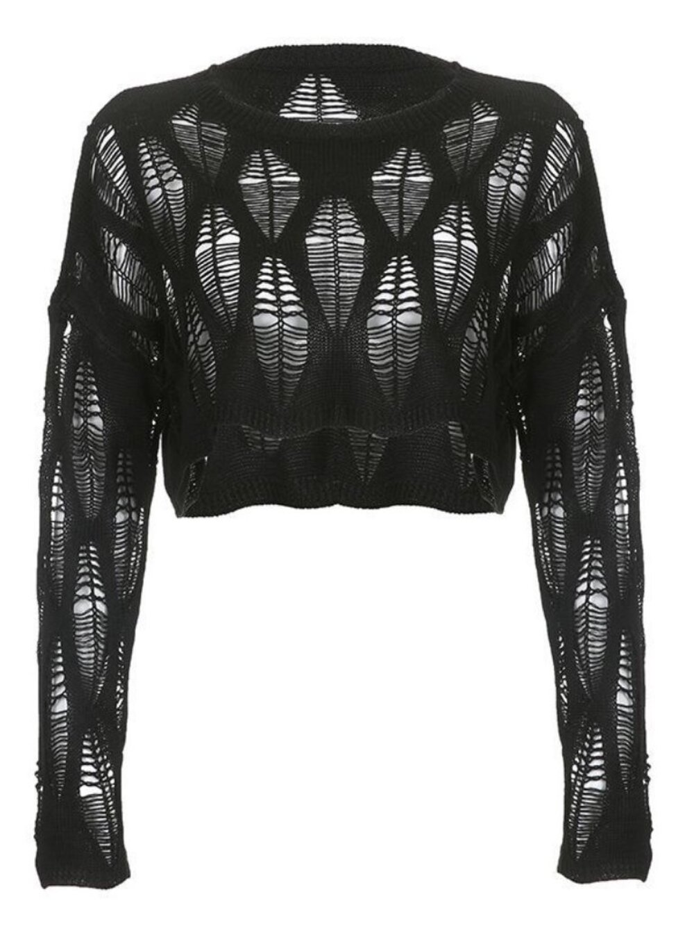 Distressed Crop Sweater Black